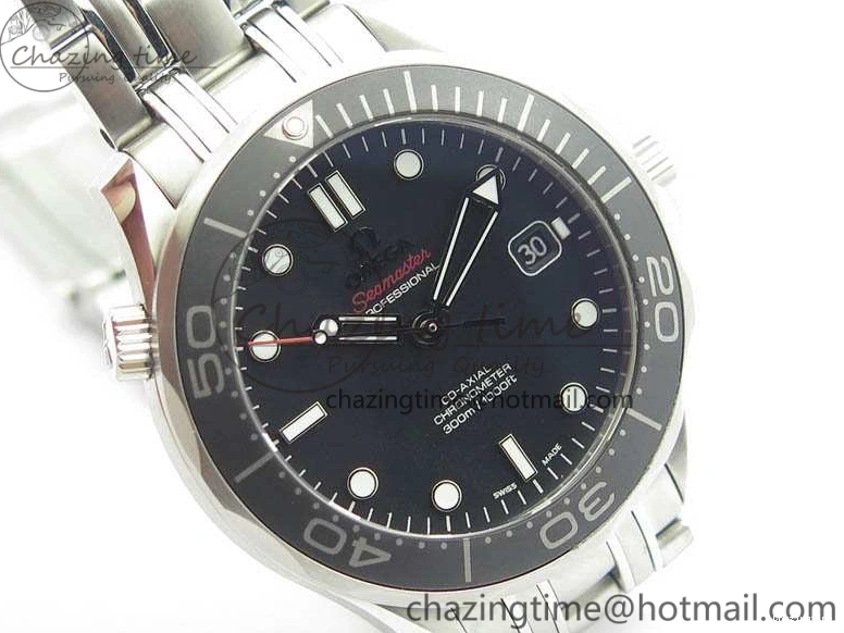 0816 Flexible Seamaster 300M SS OMF 1:1 Best Edition Black Dial Matt Black Ceramic Bezel On SS Bracelet A 8147